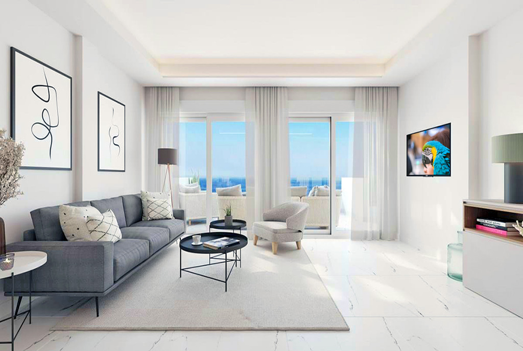 słoneczny salon w ekskluzywnym apartamencie do sprzedaży Hiszpania (Casares)