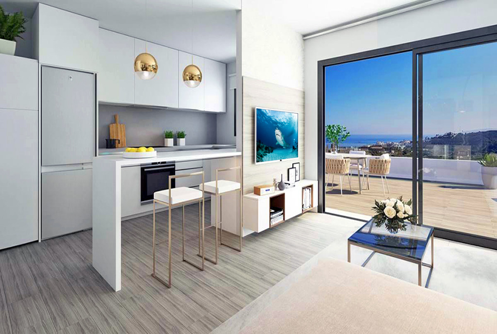 słoneczny salon w ekskluzywnym apartamencie do sprzedaży Hiszpania (Estepona)