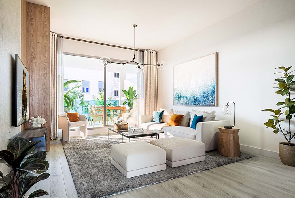 słoneczny salon w ekskluzywnym apartamencie do sprzedaży Hiszpania (Mijas)