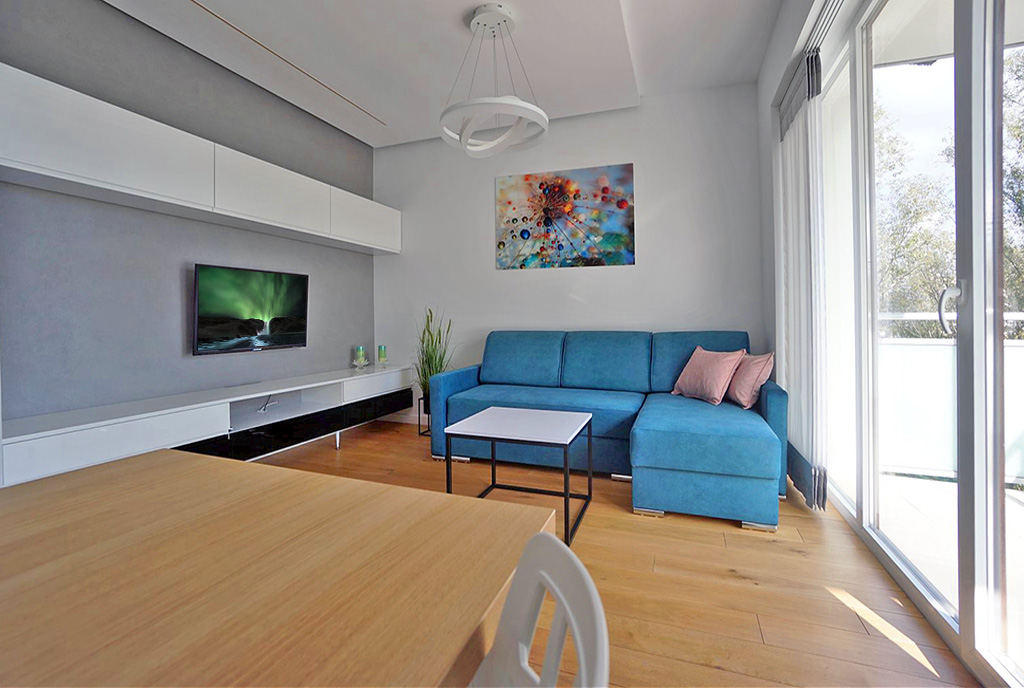 nowoczesny salon w ekskluzywnym apartamencie do wynajęcia Piotrków Trybunalski