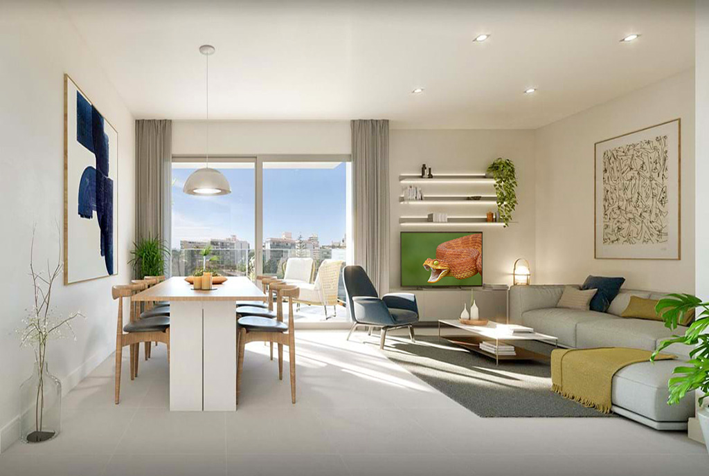 futurystyczny salon w ekskluzywnym apartamencie do sprzedaży Hiszpania (Benalmadena)