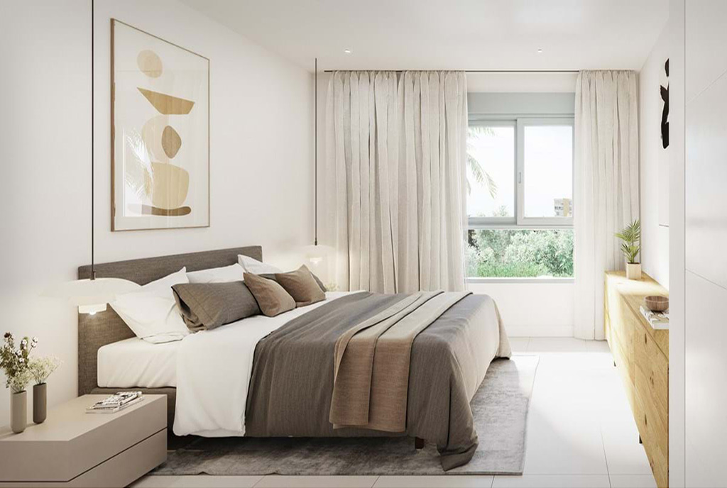 zaciszna sypialnia w ekskluzywnym apartamencie na sprzedaż Hiszpania (Benalmadena)