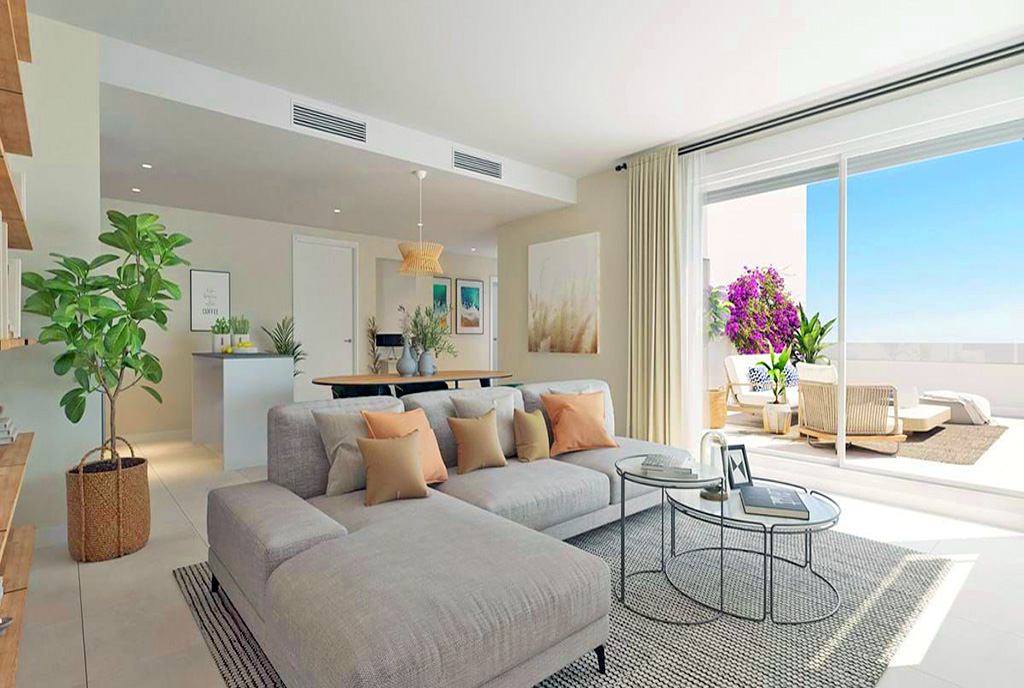 zaprojektowane w śródziemnomorskim stylu wnętrze ekskluzywnego apartamentu do sprzedaży Hiszpania (Estepona)