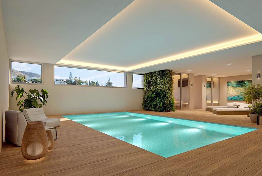 widok na basen przy ekskluzywnym apartamencie na sprzedaż Hiszpania (Fuengirola)