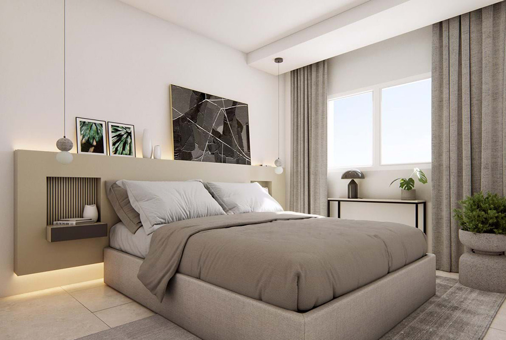 elegancka sypialnia w luksusowym apartamencie na sprzedaż Hiszpania (Fuengirola)