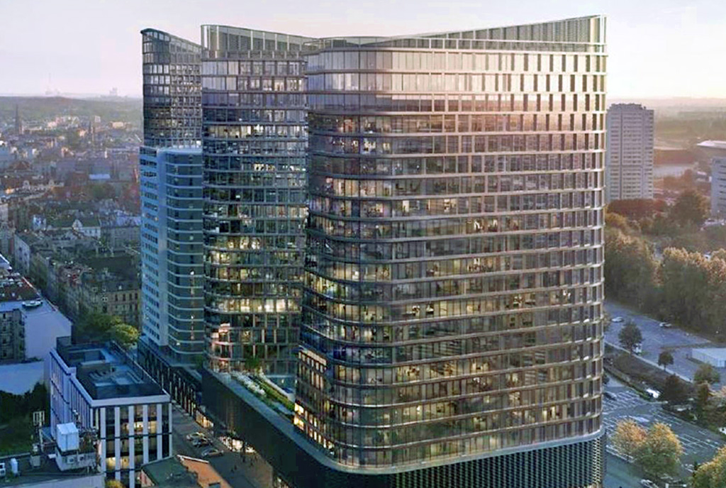 nowoczesny wieżowiec, w którym znajduje się oferowany do sprzedaży ekskluzywny apartament Katowice