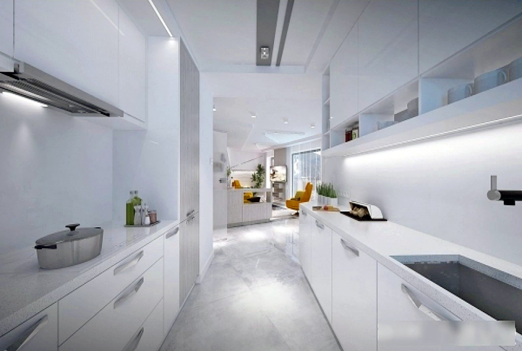 zaaranżowana w bieli kuchnia w ekskluzywnym apartamencie do sprzedaży Wisła