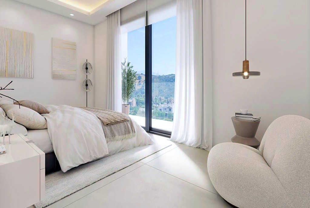 elegancka sypialnia w luksusowej willi na sprzedaż Hiszpania (Estepona)