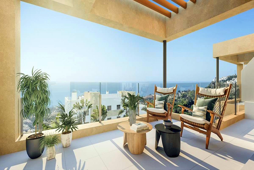 słoneczny balkon przy luksusowej willi na sprzedaż Hiszpania (Benalmadena)