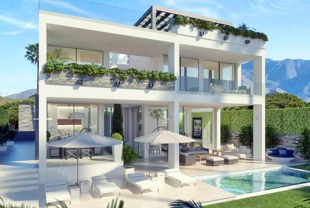 futurystyczna architektura ekskluzywnej willi do sprzedaży Hiszpania (Estepona)