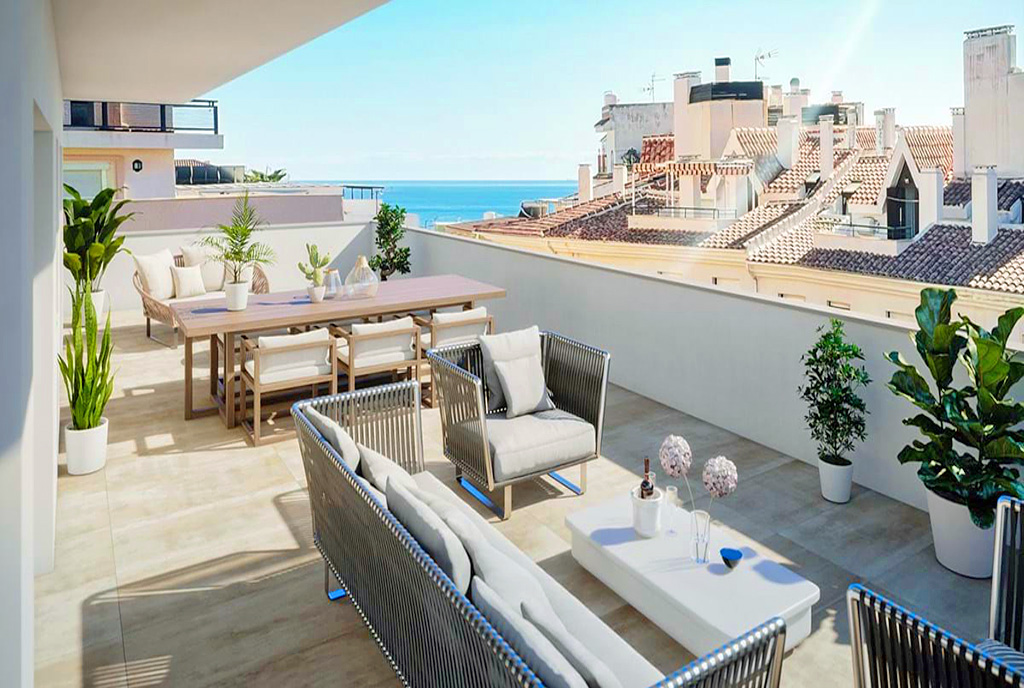 imponujących rozmiarów taras przy luksusowym apartamencie do sprzedaży Hiszpania (Benalmadena)
