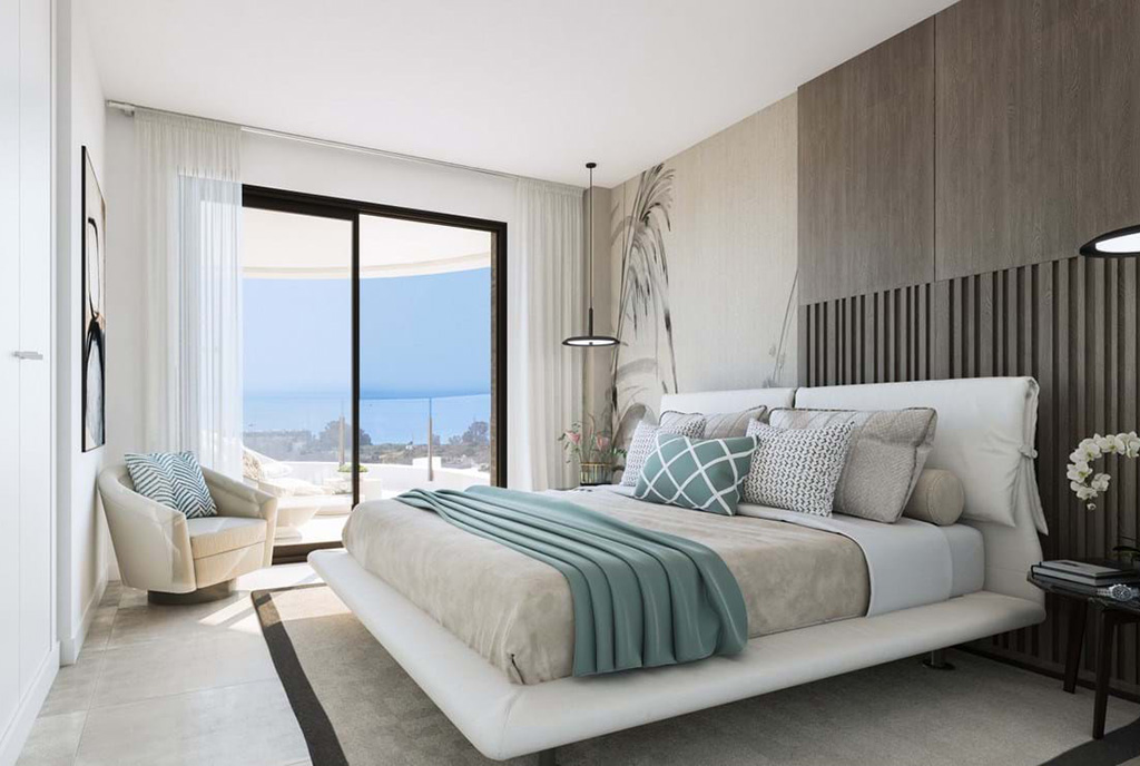 elegancka sypialnia w luksusowym apartamencie do sprzedaży Hiszpania (Estepona)