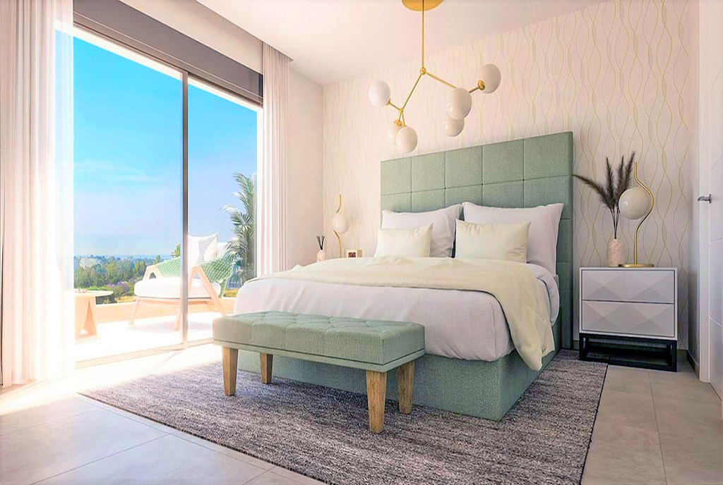 elegancka sypialnia w luksusowym apartamencie do sprzedaży Hiszpania (Estepona)