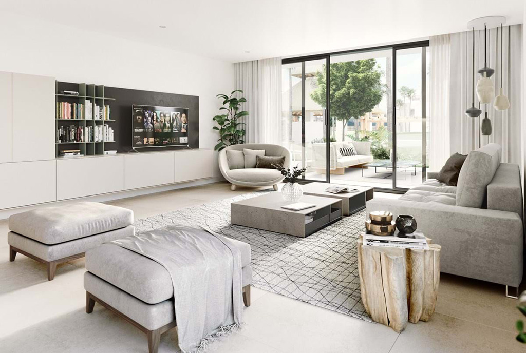 fragment salonu w luksusowym apartamencie na sprzedaż Hiszpania (Estepona)