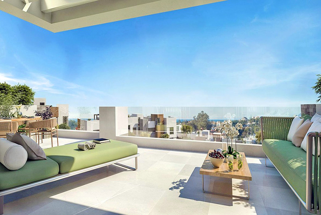 widokowy taras przy luksusowym apartamencie na sprzedaż Hiszpania (Marbella)