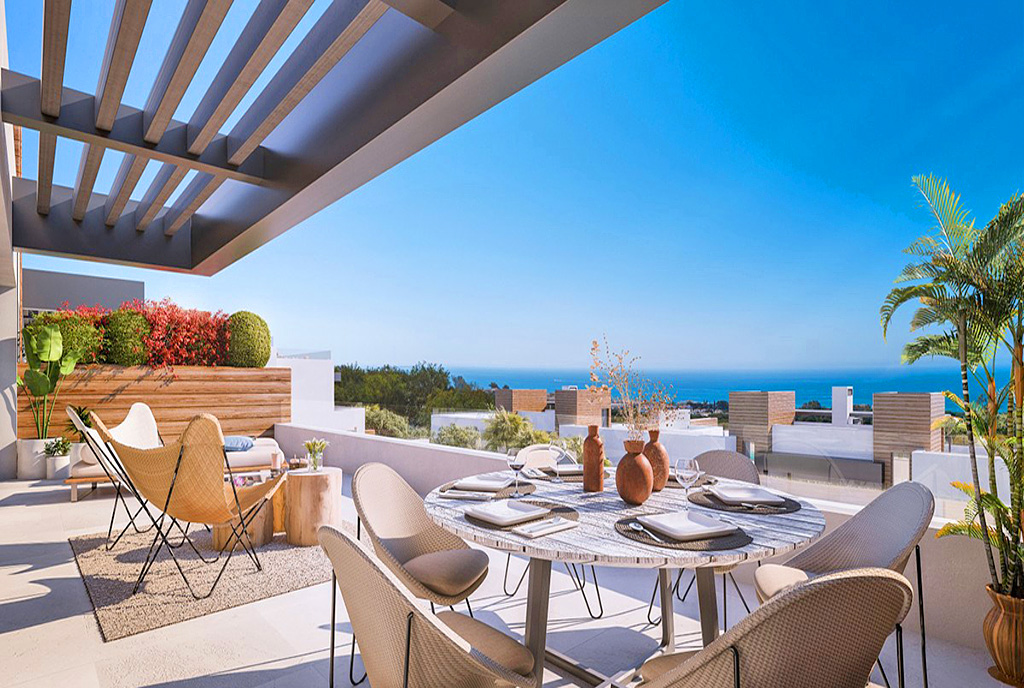 słoneczny taras przy luksusowym apartamencie na sprzedaż Hiszpania (Marbella)