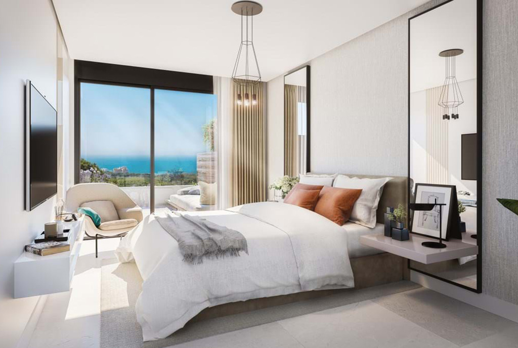 widok na sypialnię w ekskluzywnym apartamencie na sprzedaż Hiszpania (Marbella)