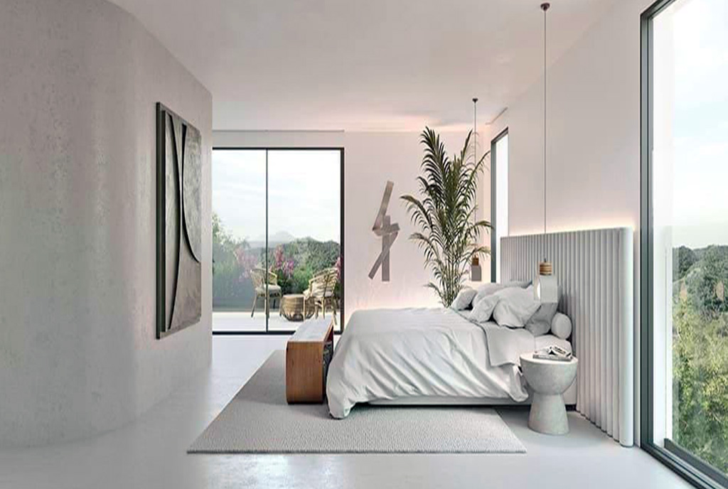 e;legancka sypialnia w luksusowym apartamencie na sprzedaż Hiszpania (Sotogrande)