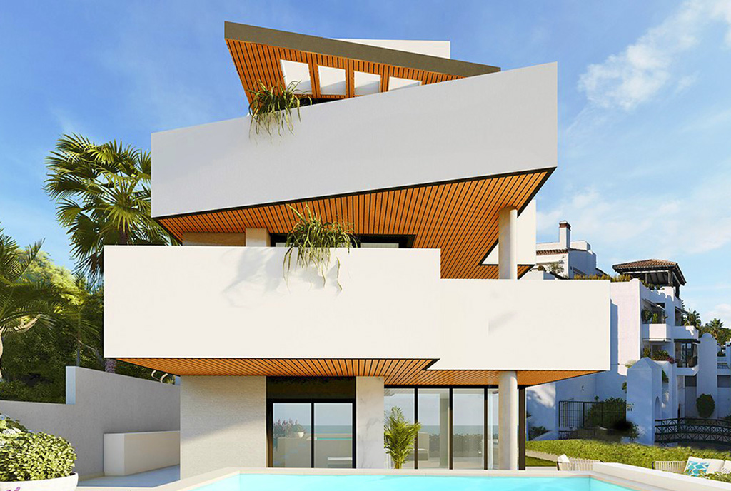 imponująca bryła apartamentowca, w którym znajduje się oferowany na sprzedaż luksusowy apartament Hiszpania (Torremolinos)