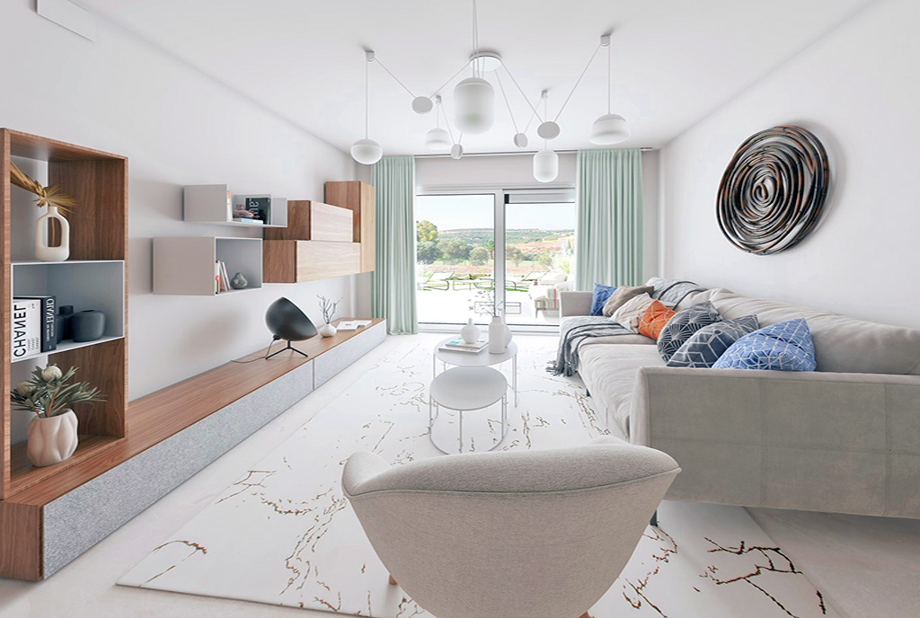 słoneczny salon w ekskluzywnym apartamencie do sprzedaży Hiszpania (Estepona)