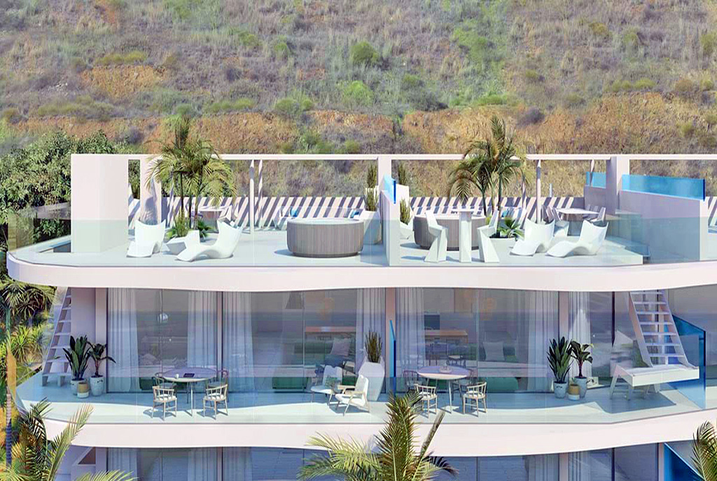 widok na taras przy ekskluzywnym apartamencie do sprzedaży Hiszpania (Fuengirola)