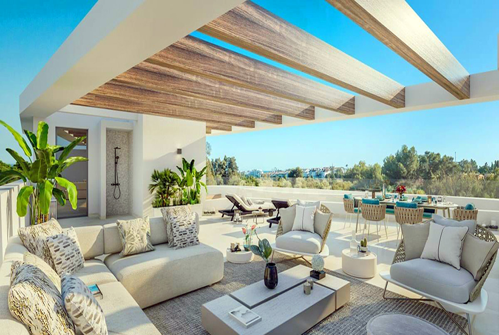 imponujących rozmiarów taras przy luksusowym apartamencie na sprzedaż Hiszpania (Marbella)