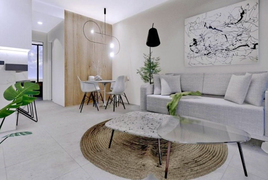zbliżenie na jadalnię i pokój dzienny w ekskluzywnym apartamencie na sprzedaż Hiszpania (San Pedro del Pinatar, Lo Pagan)