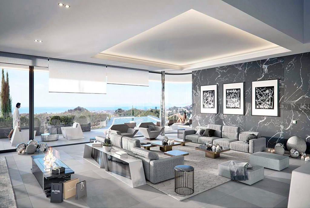 imponujący salon w luksusowej willi na sprzedaż Hiszpania (Benahavís)