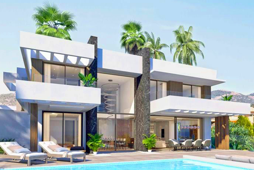 widok od strony basenu na ekskluzywną willę do sprzedaży Hiszpania (Estepona)