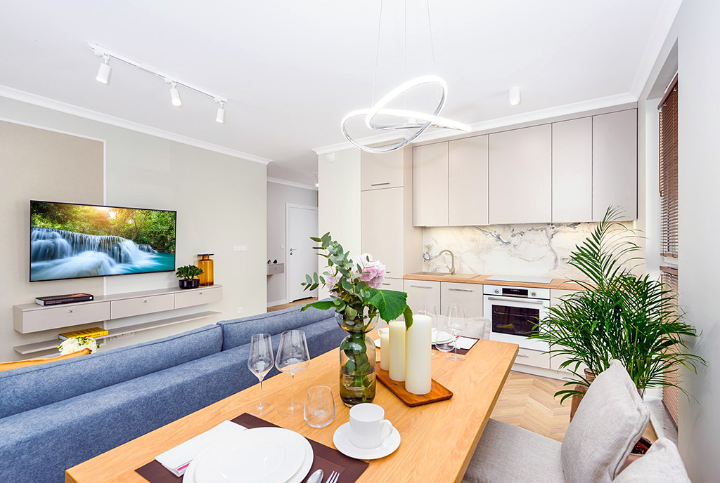 nowoczesny design salonu w ekskluzywnym apartamencie do sprzedaży Gdańsk