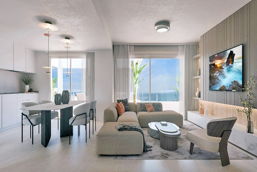 słoneczny salon w ekskluzywnym apartamencie do sprzedaży Hiszpania (Algarrobo)