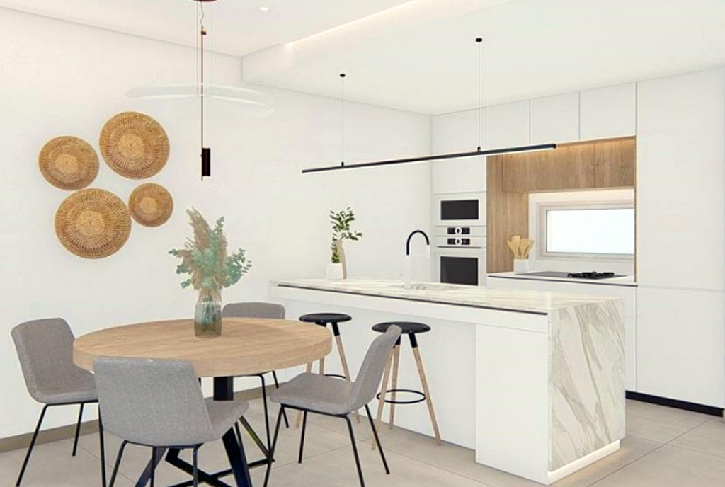 utrzymana w bieli kuchnia w luksusowym apartamencie na sprzedaż Hiszpania (Guardamar del Segura)