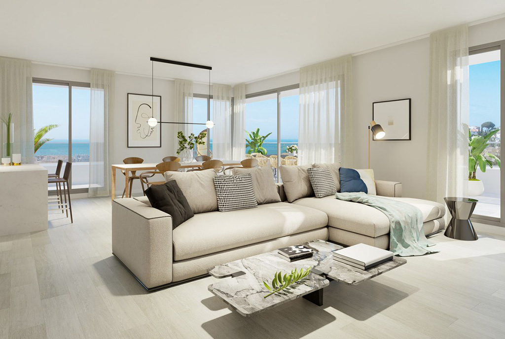 fantastyczny salon w luksusowym apartamencie na sprzedaż Hiszpania (Mijas Costa)