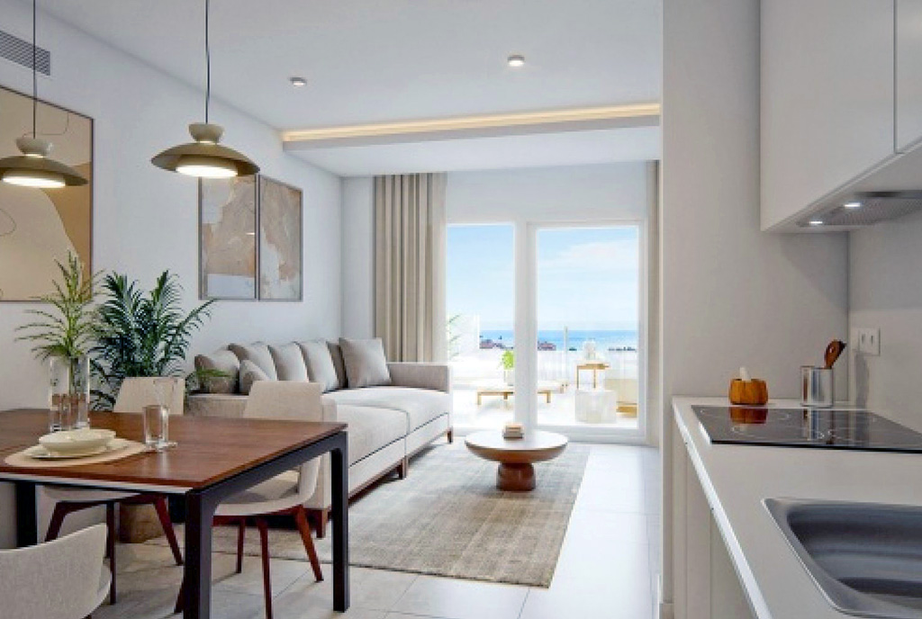 efektowne oświetlenie salonu w ekskluzywnym apartamencie do sprzedaży Hiszpania (Torreblanca, Fuengirola)