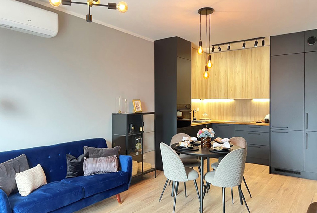 zbliżenie na aneks kuchenny w luksusowym apartamencie do wynajmu Zielona Góra (okolice)