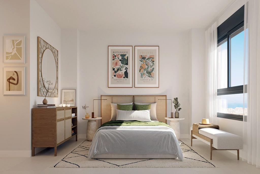 elegancka sypialnia w luksusowym apartamencie na sprzedaż Hiszpania (Torremolinos)