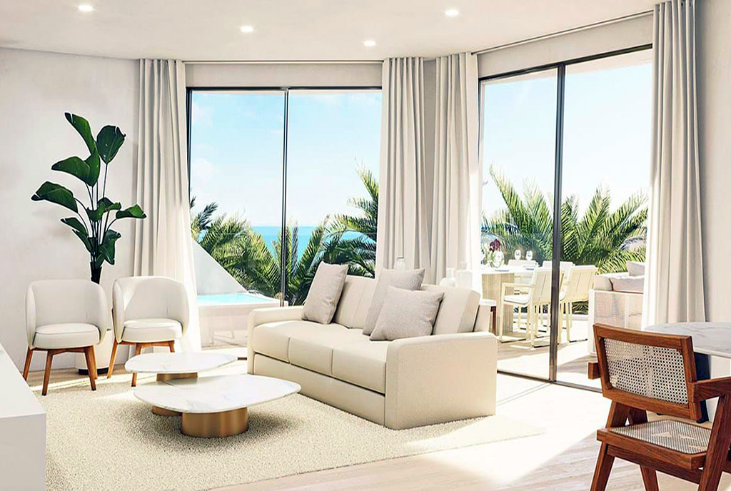 słoneczny pokój dzienny w ekskluzywnym apartamencie do sprzedaży Hiszpania (Torremolinos)