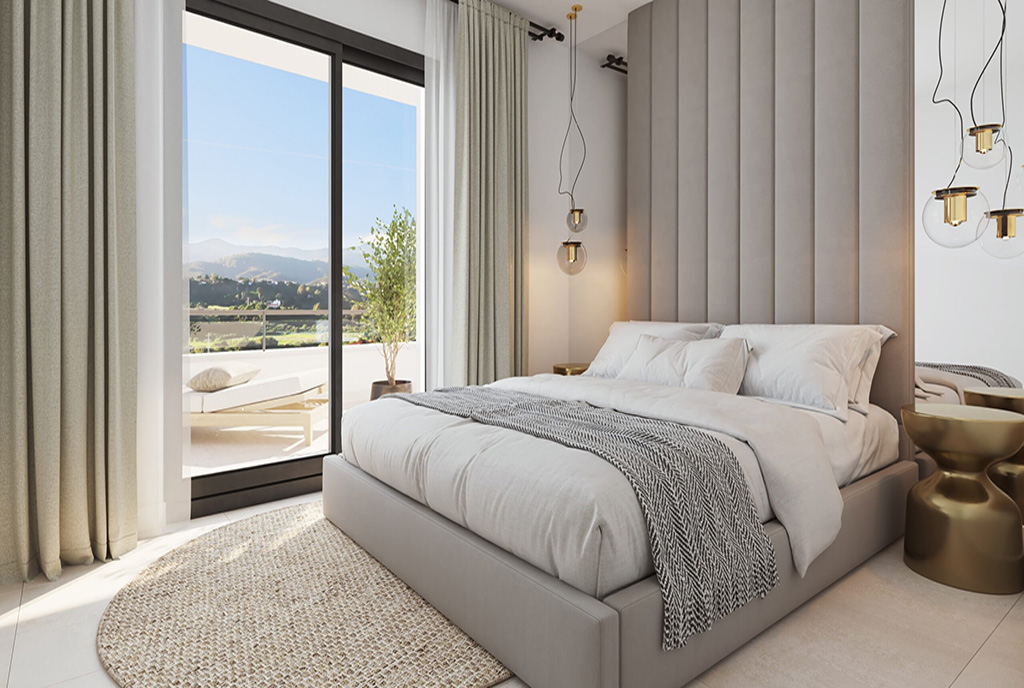 elegancka sypialnia w ekskluzywnej willi na sprzedaż Hiszpania (Estepona)