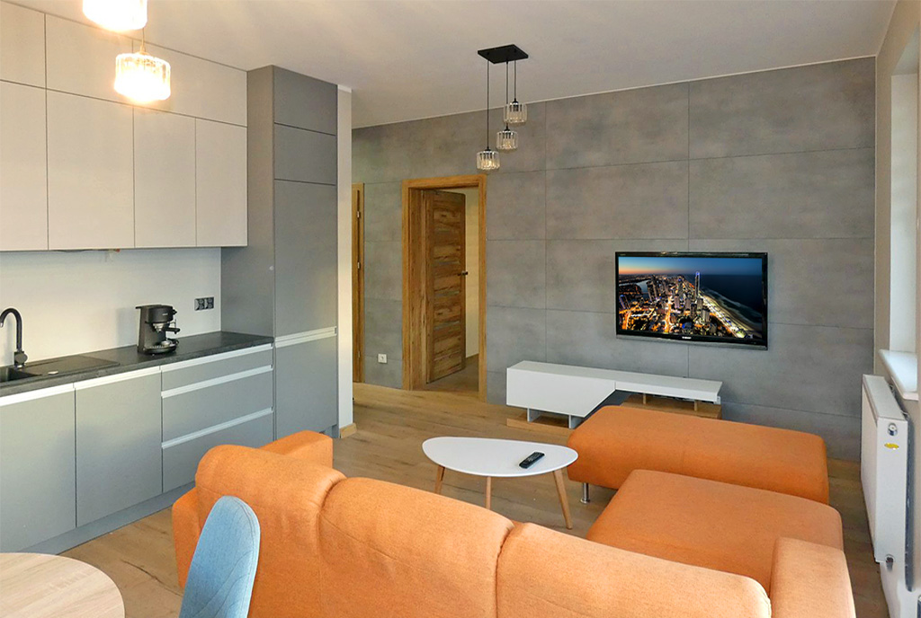 nowoczesny salon w ekskluzywnym apartamencie do wynajęcia Ostrów Wielkopolski
