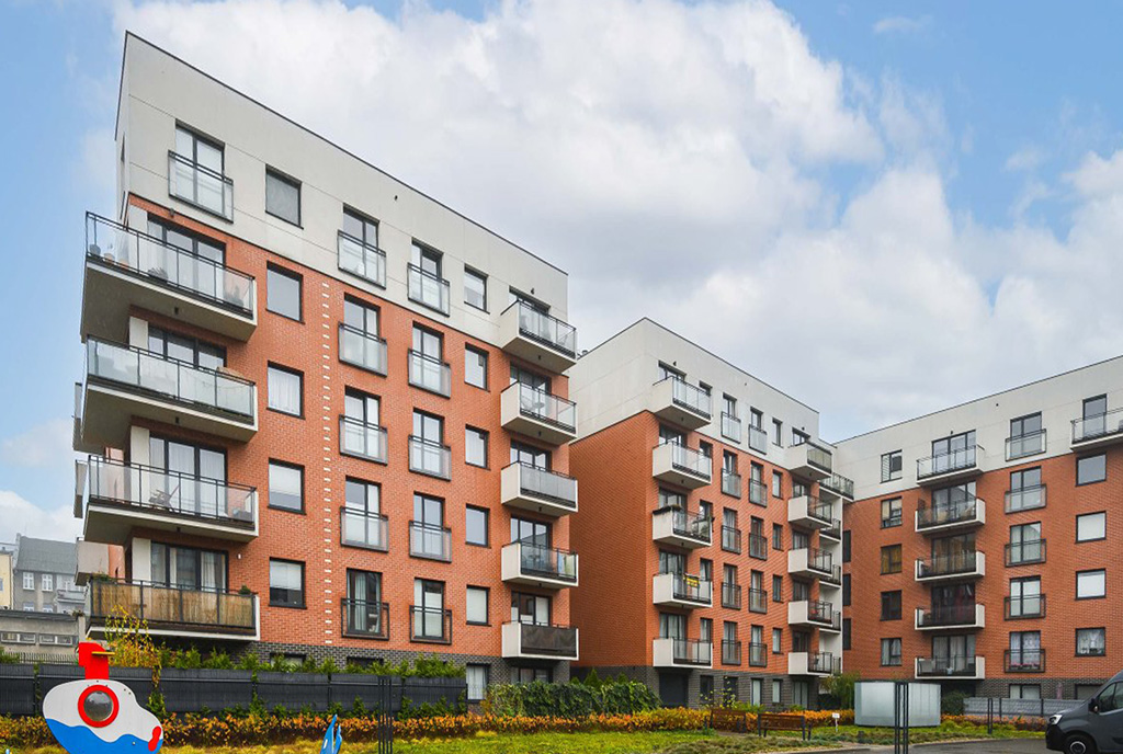 nowoczesne osiedle, na terenie którego znajduje się luksusowy apartament do sprzedązy Gdańsk