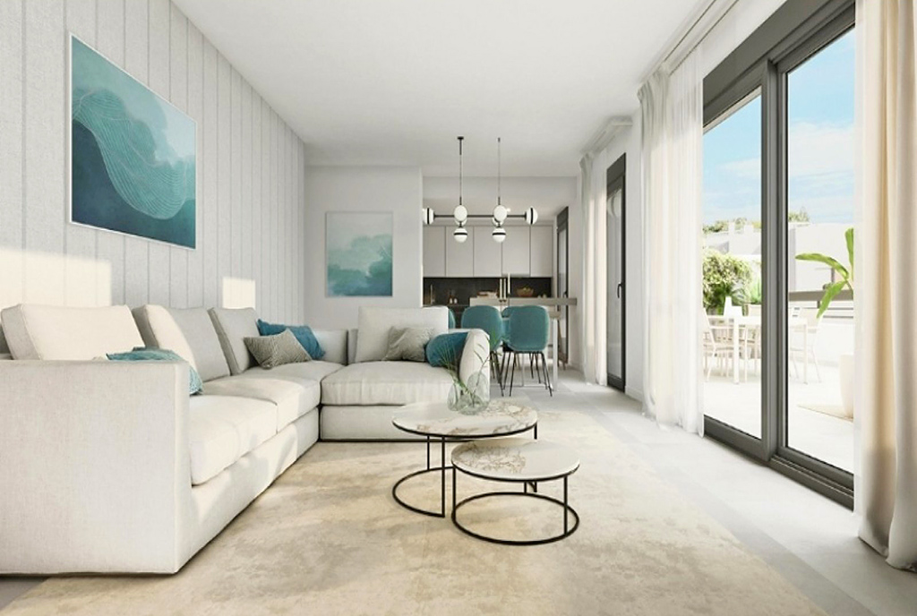 słoneczny salon w ekskluzywnym apartamencie do sprzedaży Hiszpania (Estepona)