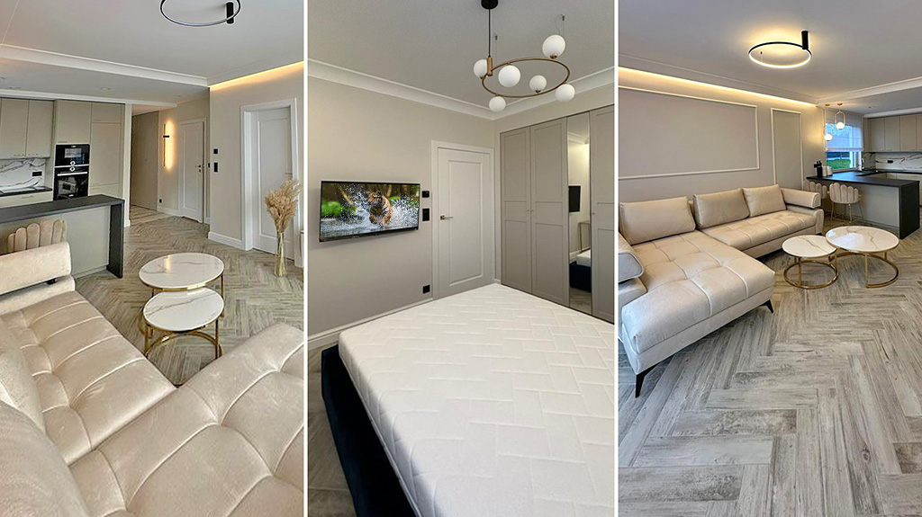 3 ujęcia eleganckiego wnętrza luksusowego apartamentu na wynajem Szczecin (okolice)
