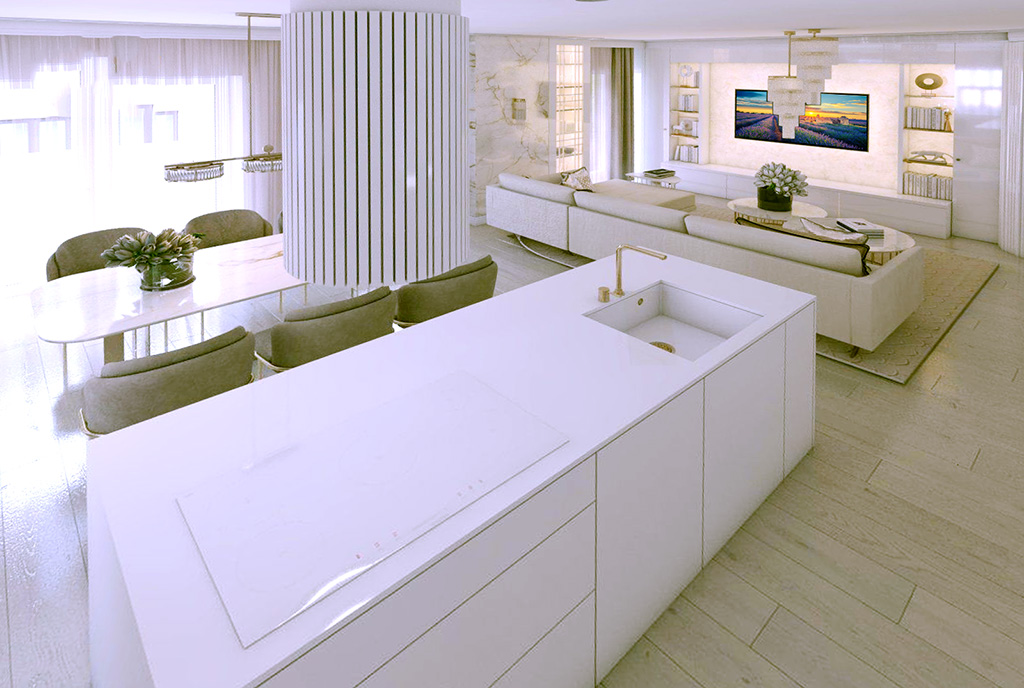 futurystyczny salon w luksusowym apartamencie na sprzedaż Piotrków Trybunalski