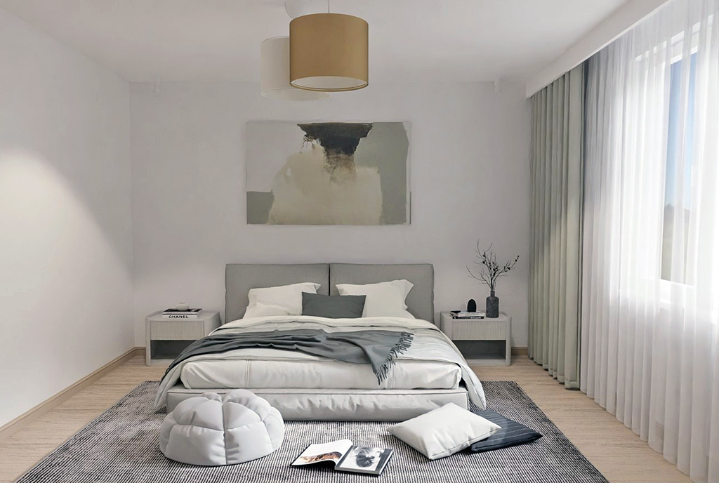 widok na sypialnię w luksusowym apartamencie do sprzedaży Elbląg