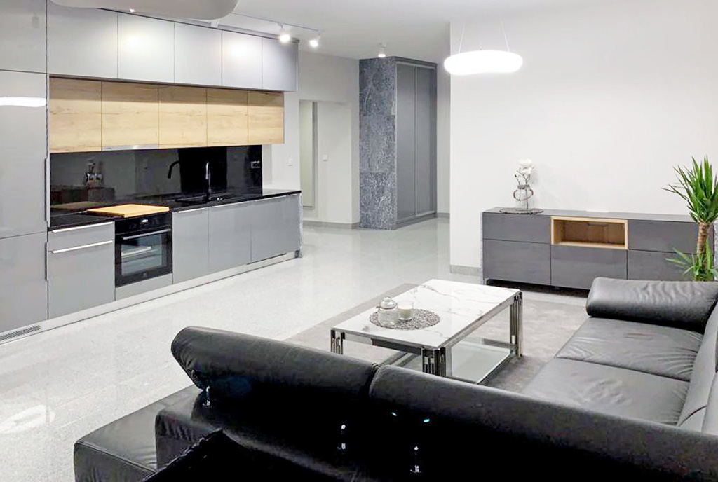 widok na aneks kuchenny w luksusowym apartamencie na sprzedaż Gdańsk
