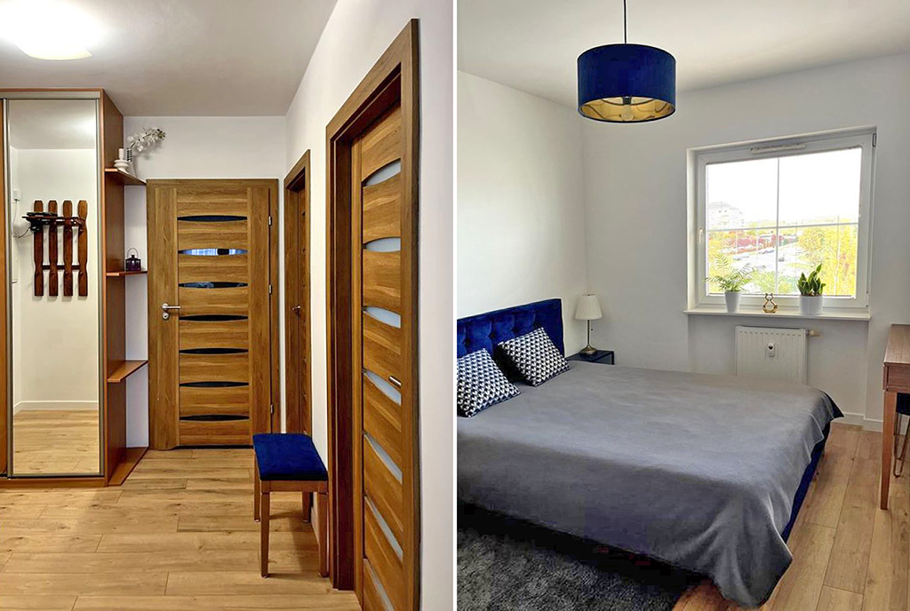 hol oraz sypialnia w luksusowym apartamencie do sprzedaży Gdańsk