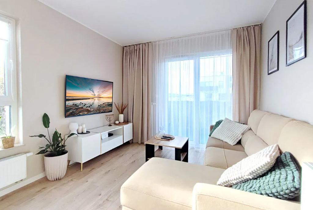 elegancki pokój dzienny w ekskluzywnym apartamencie do sprzedaży Gdańsk