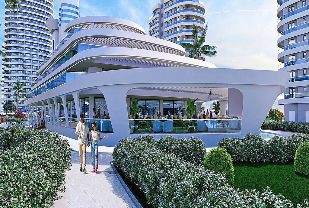 nowoczesne osiedle, na którym znajduje się oferowany do sprzedaży ekskluzywny apartament Cypr (Iskele)