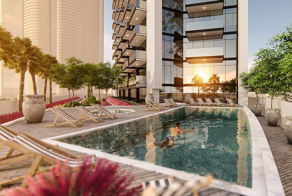 imponujący basen przy luksusowym apartamencie na sprzedaż Dubaj
