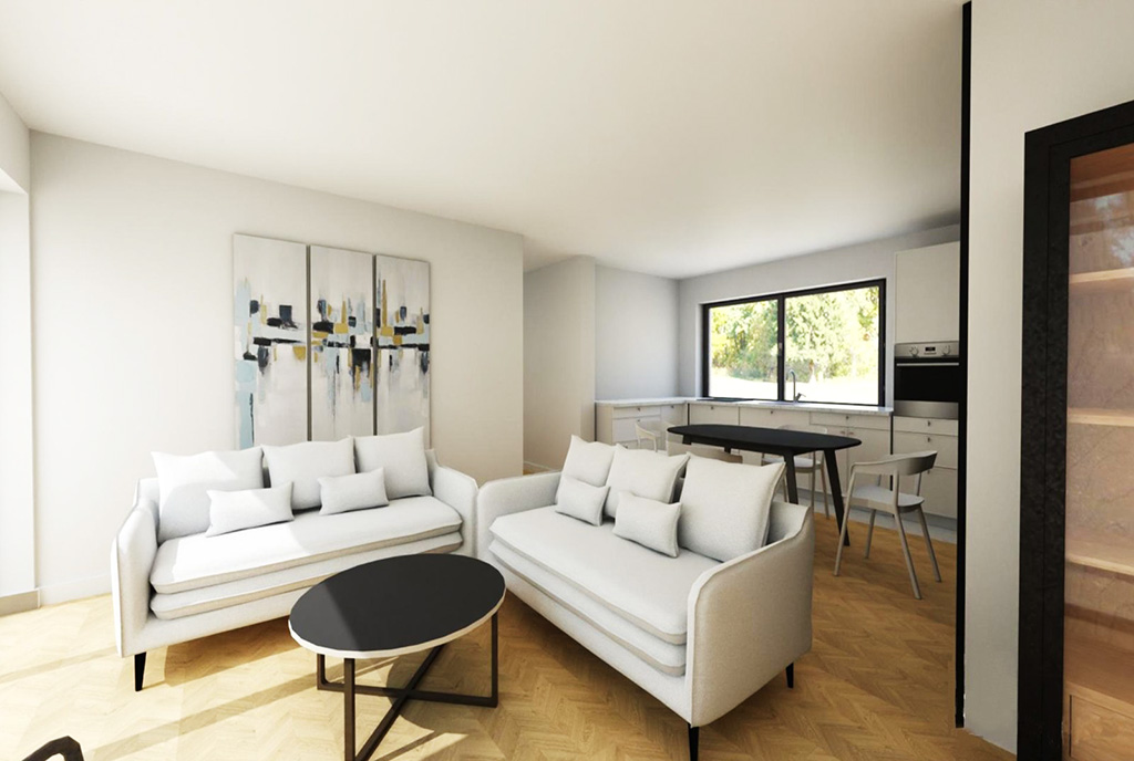 salon i taras w oddali w ekskluzywnym apartamencie do sprzedaży Katowice (okolice)